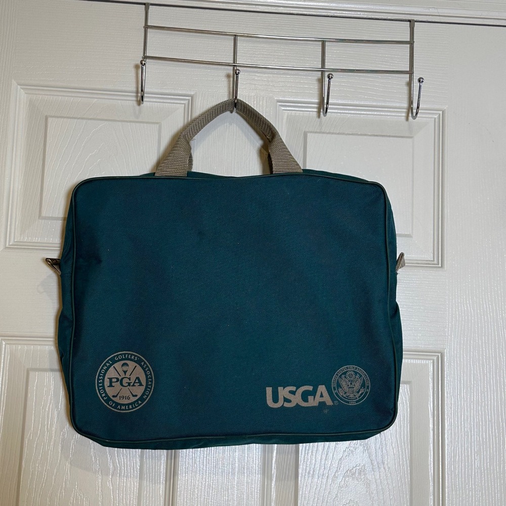 Vintage PGA USGA Golf Laptop Document Bag Forest Green Canvas Briefcase
